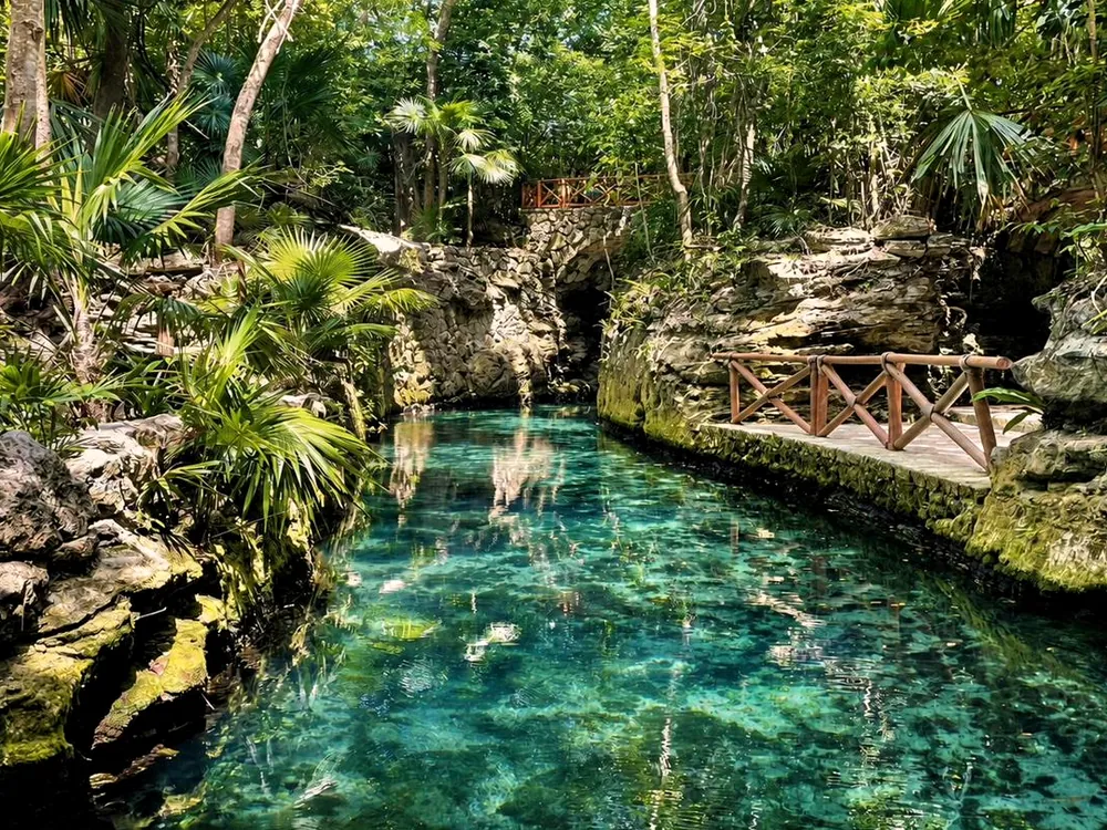 Underground rivers of Xcaret, carved through limestone