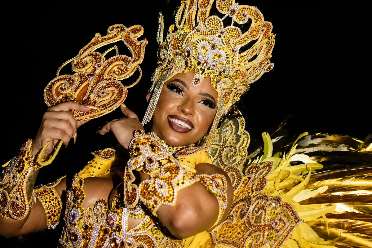 Gold and rhinestones, set by hand for a single parade