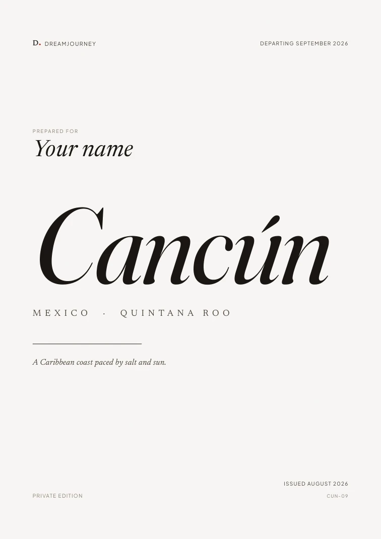 Cover of a Cancún edition, prepared for one traveler