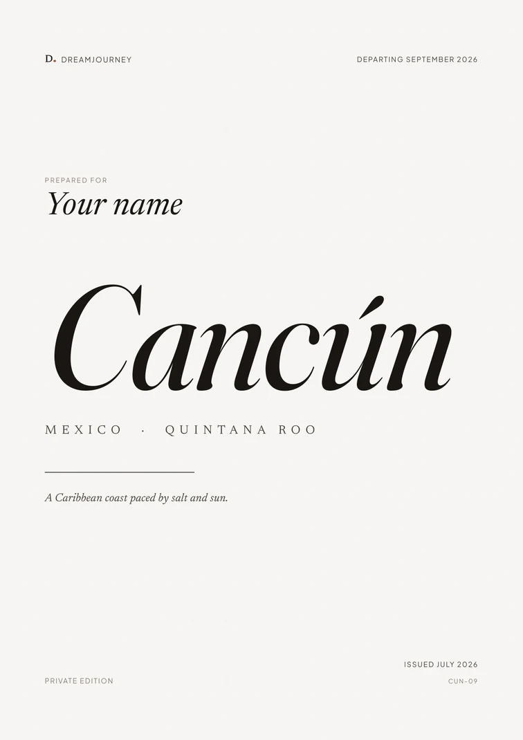Cover of a Cancún edition, prepared for one traveler