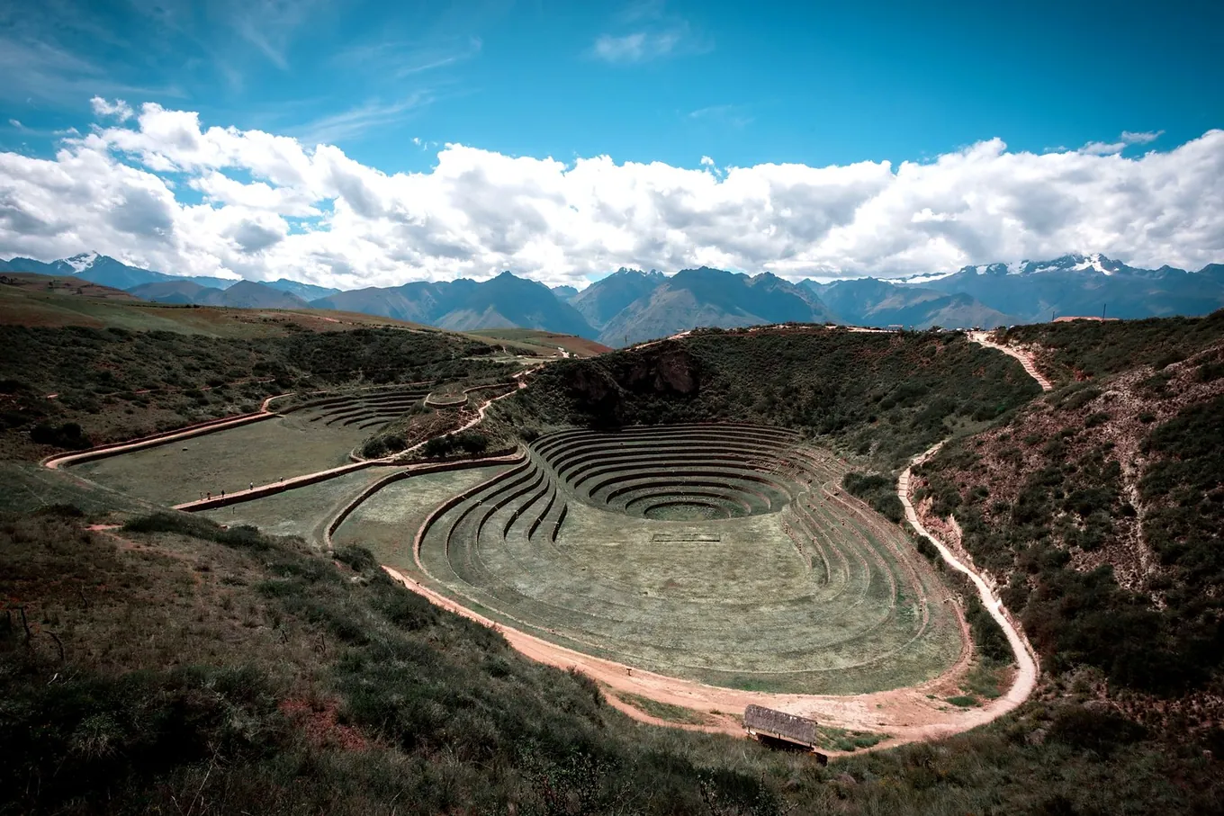 Os terraços circulares de Moray, sob os picos nevados