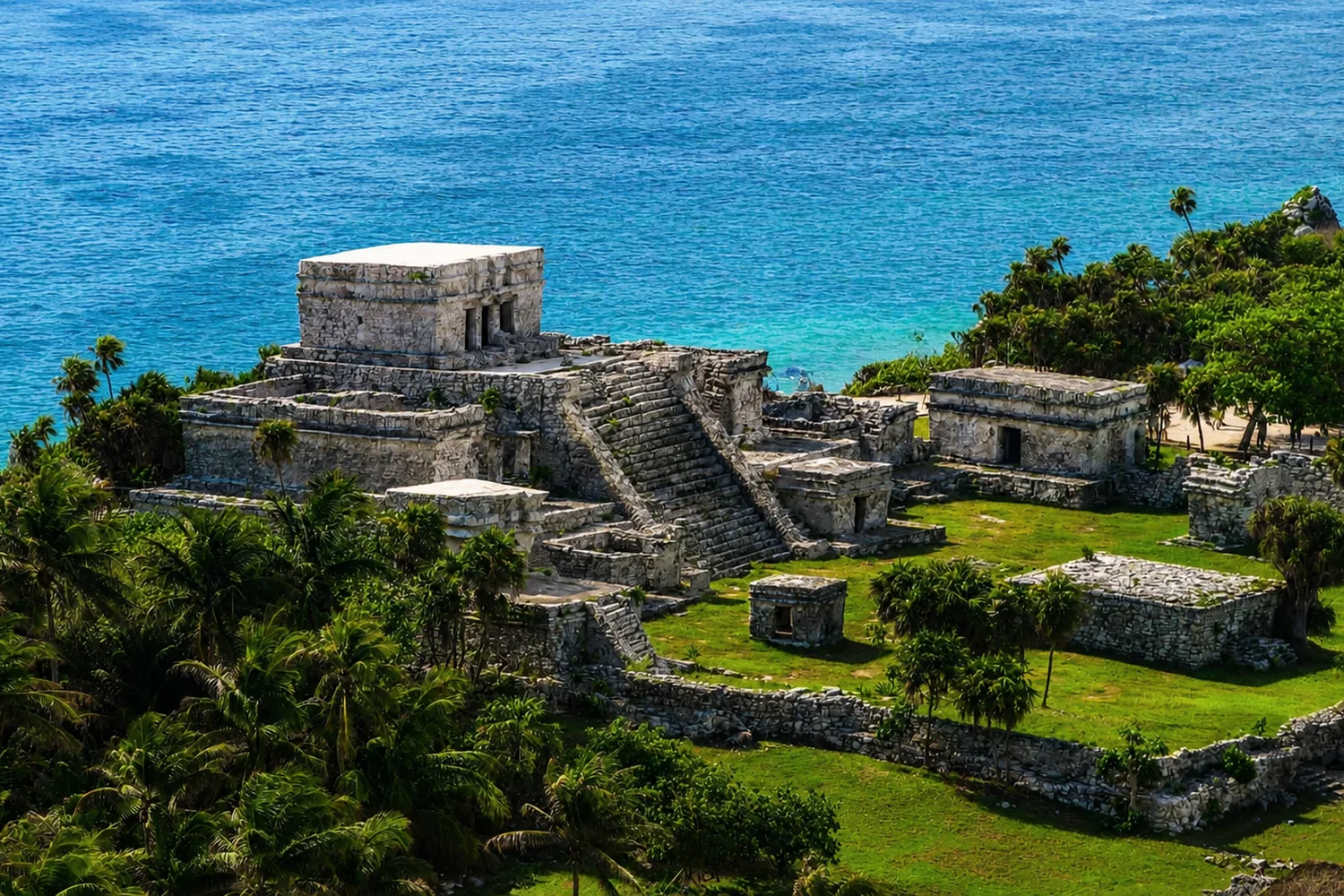 The Maya ruins of Tulum on the cliff above the Caribbean