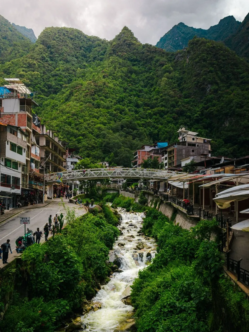 Aguas Calientes, the town below Machu Picchu, along its river