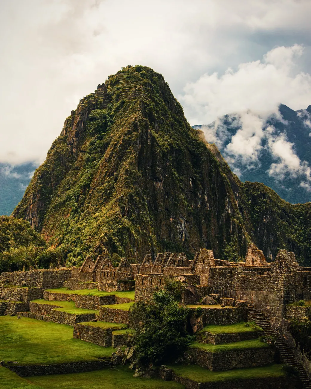 Huayna Picchu above the stone houses of the citadel