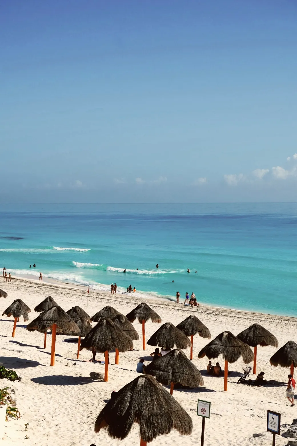 Rows of palapas along the sand, seen from above